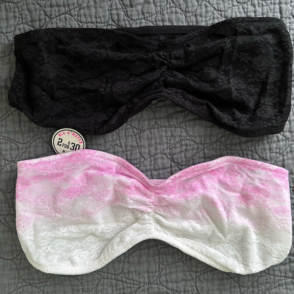 PINK Victoria’s Secret Bandeau Lace black and purple/white fade NWT